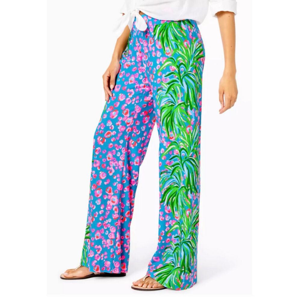 Lilly Pulitzer Blue Tropical Print Straight Leg Pants